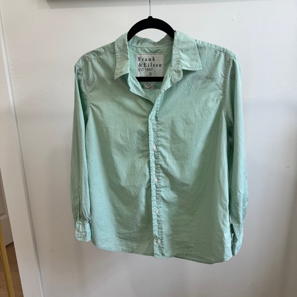 Frank & Eileen Frank Poplin Button Down Shirt Micro Check Mint Green Size Large - Picture 2 of 5